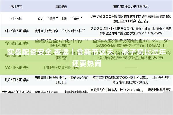 实盘配资安全 夜读丨食新节这天，燕子窝比过年还要热闹